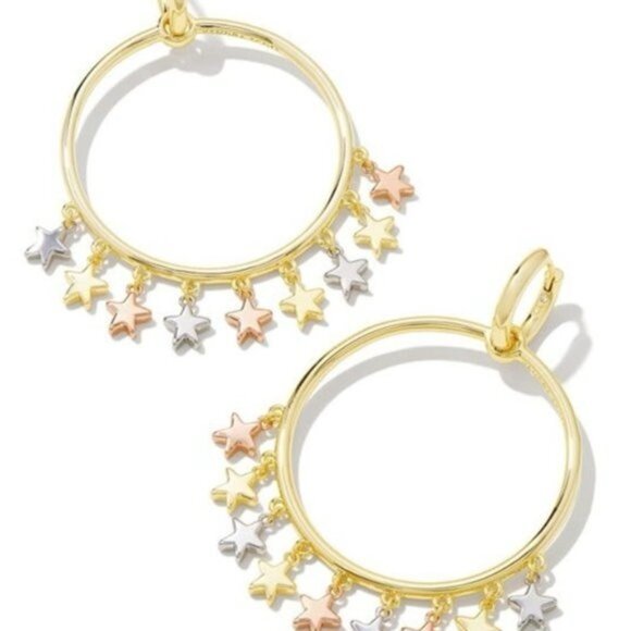 NWT KENDRA SCOTT Women’s Sloane Open Frame Hoop Earrings Mixed Metal Stars - Picture 2 of 11